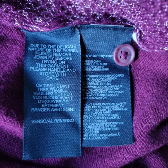 Tommy Hilfiger Merlot Knit Sweater Silver Metallic Womens M Ribbed Angled Collar - Picture 9 of 16